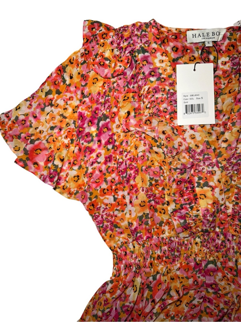 Hale Bob Sania Tiered Chiffon Maxi Dress Floral Ruffle Smocked Size S NWT - Picture 6 of 10
